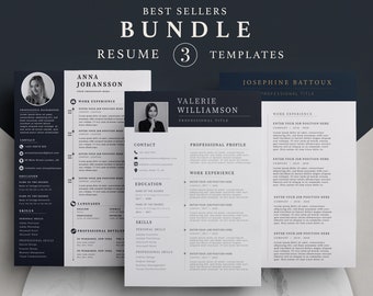 Paquete de plantillas de currículum vitae / Plantilla de CV profesional para Word + Carta de presentación / Plantilla de CV moderna / CV profesional de descarga instantánea de CV