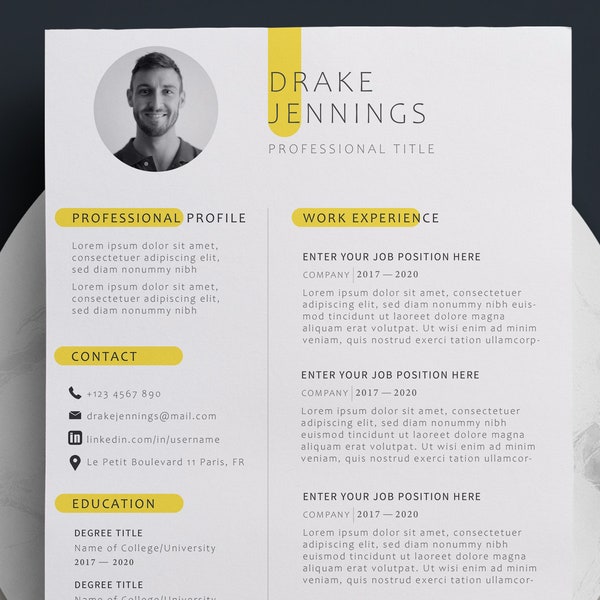 Resume Template for Word | Colorful Resume Template with Cover Letter + References | CV Template | Modern Resume Template | Curriculum Vitae