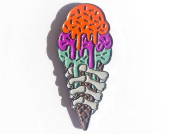 Skeleton Ice Cream Enamel Pin ( Halloween - Spooky Gift )
