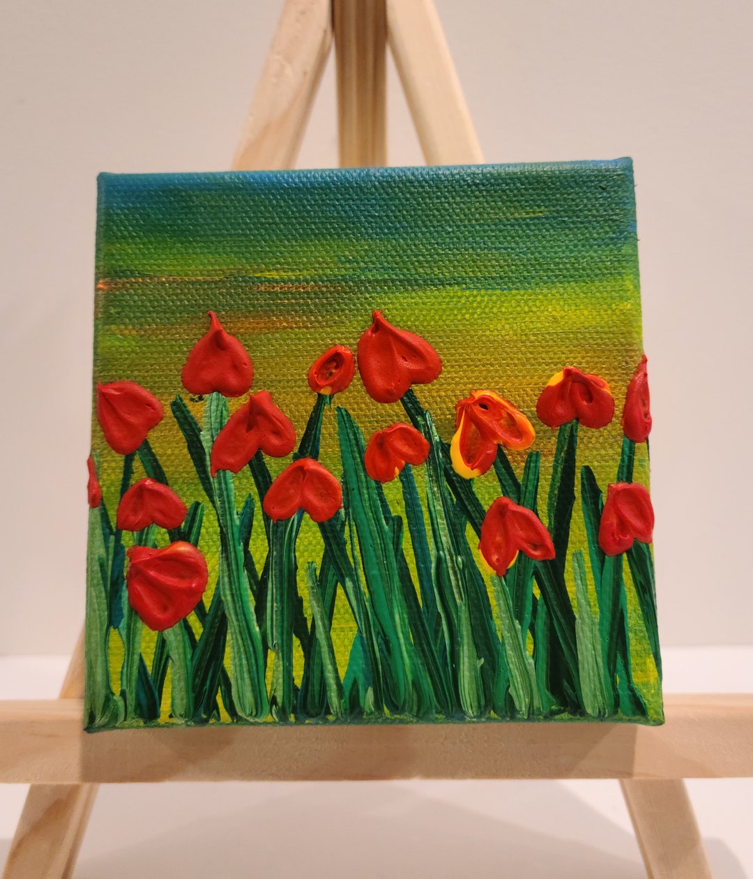 Mini Floral Painting on Canvas, Textured Impasto Painting, Home Décor