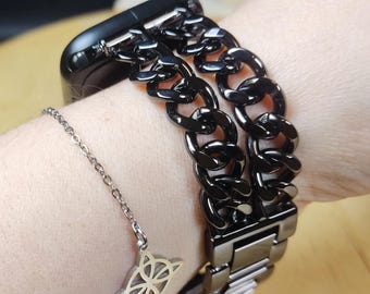 Steel Band for Apple Watch 49mm 46mm 45mm 44mm 42mm 41mm 40mm 38mm, Series 10 9 8 7 6 5 4 3 2 1 SE Ultra 2 Adjustable Chain Design