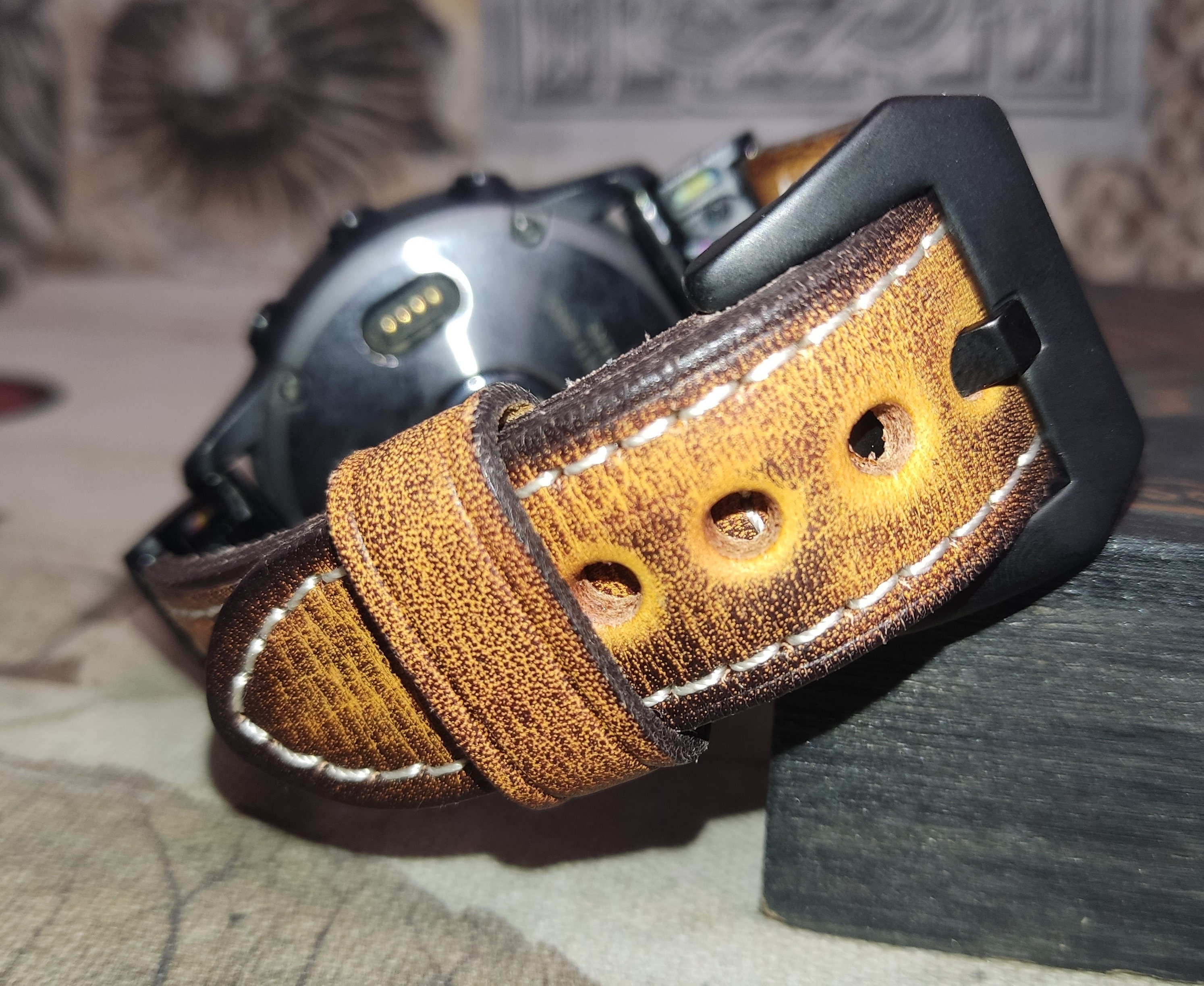 Para Garmin Fenix 6 Pro GPS 22 mm correa de reloj de cuero con hebilla de  acero (marrón)