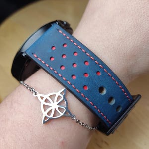 Blue Leather Strap for Huawei Watch GT 5 (Pro) - 46mm / Huawei Watch GT 4 - 46mm / Garmin Venu 3 / Amazfit Bip 5, Leather Bracelet Dots 22mm