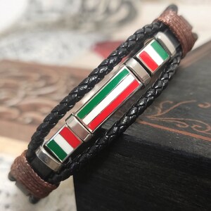 Italië leren armband roestvrij stalen veiligheidssluiting Italiaanse armband verstelbare Italiaanse leren armband Triple Flag Unisex