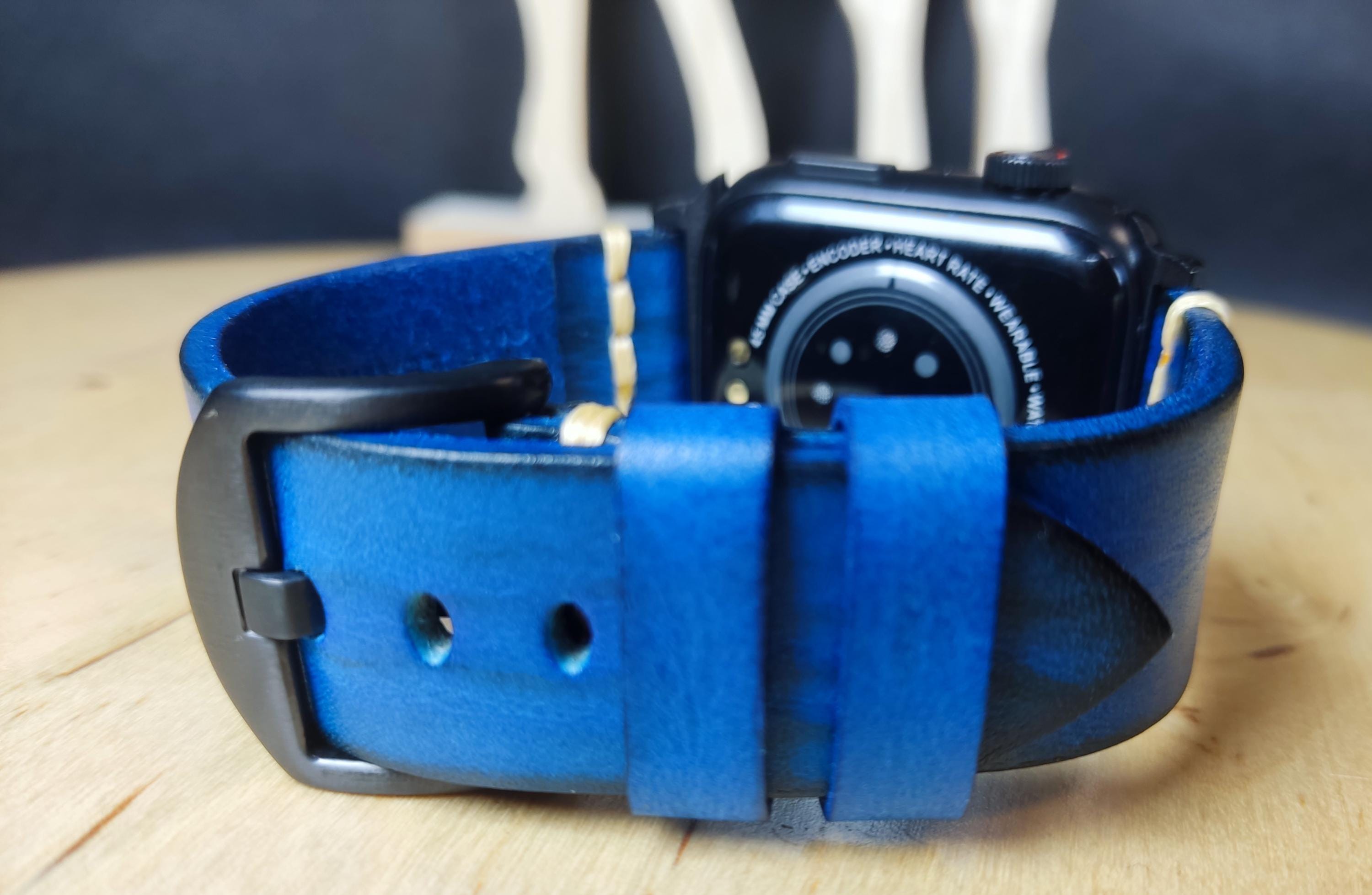 Blue Leather Band for Apple Watch 49mm 46mm 45mm 44mm (42mm  display picture 2