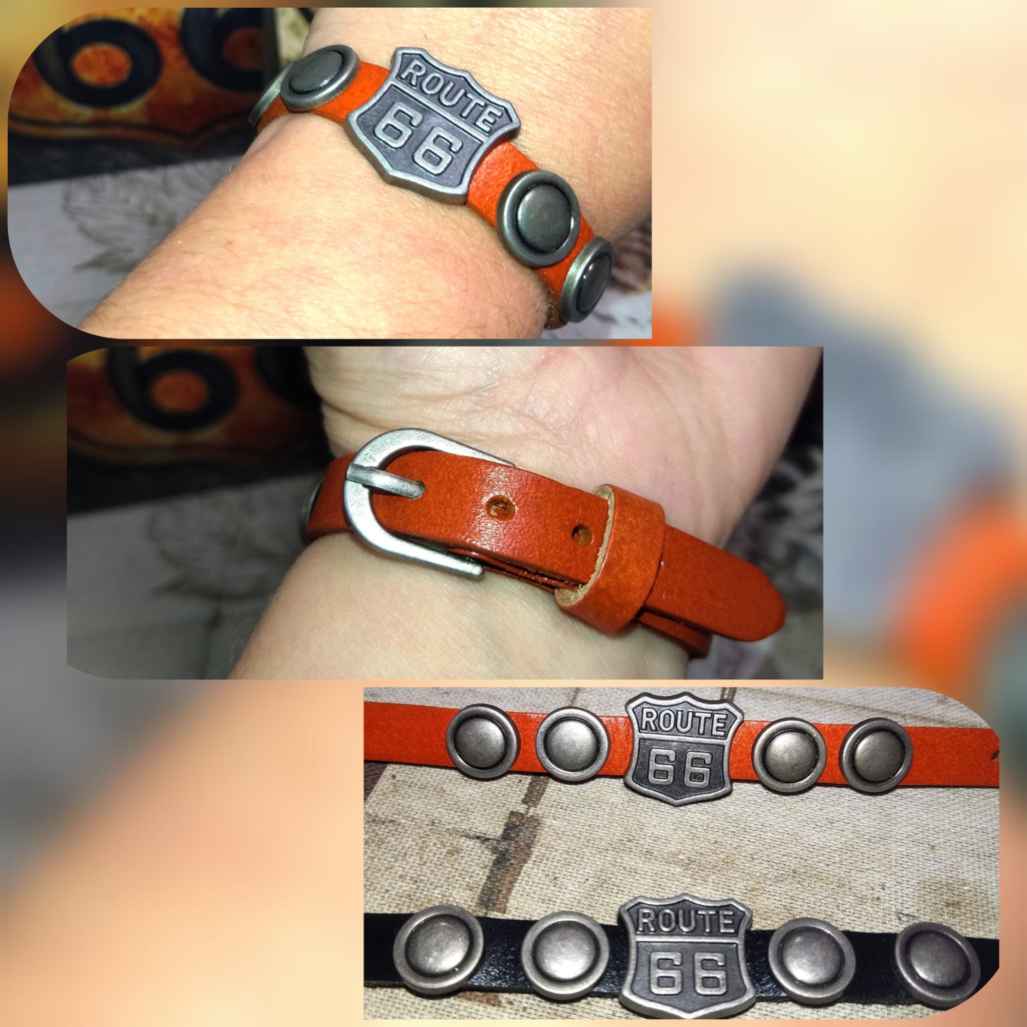 Bracelet Motard Route 66 - Simili Cuir Et Acier Inoxydable - Style Biker Rock - Neuf Avec étiquettes