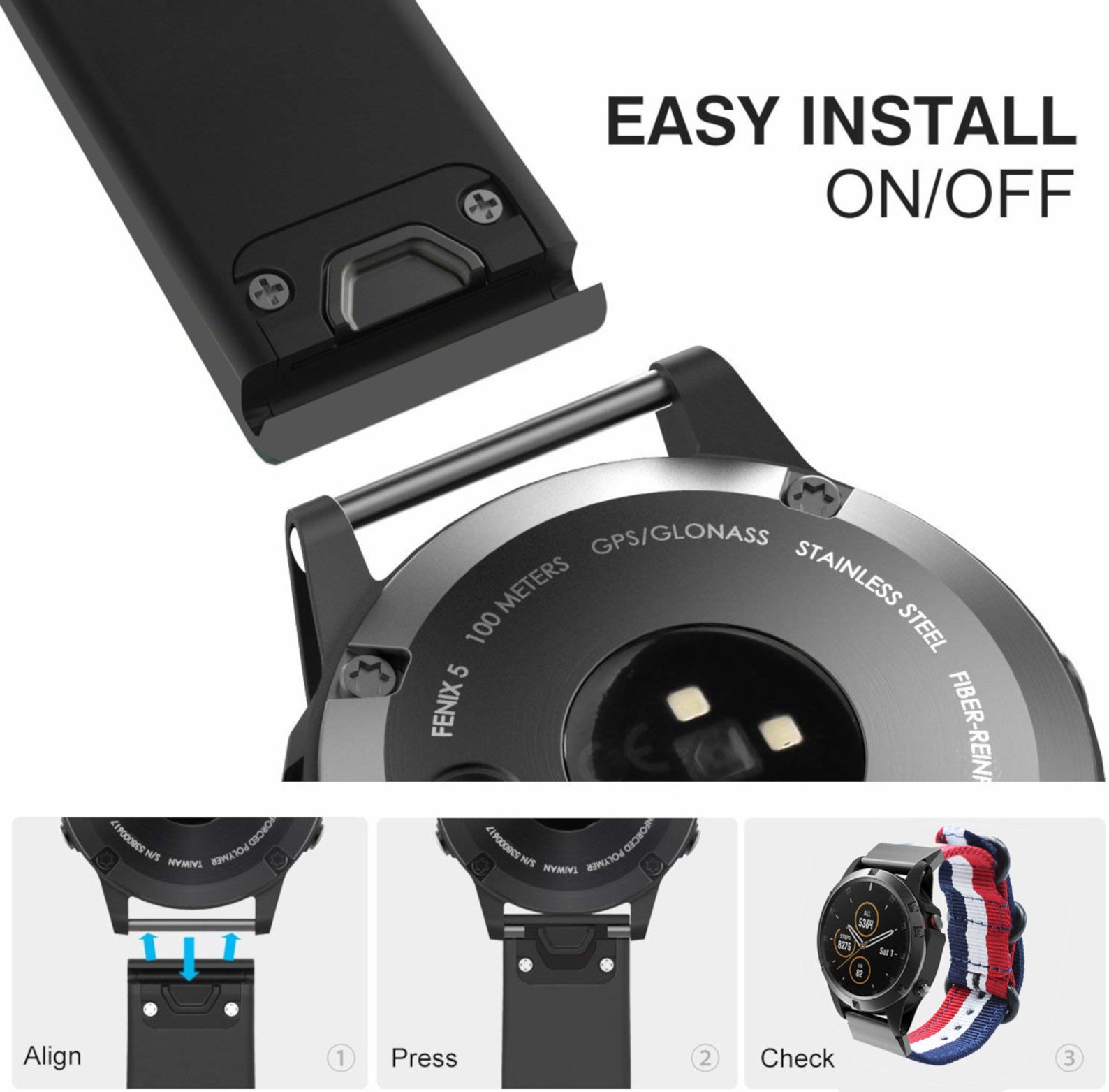 fenix 5x strap size