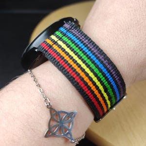 Pulseira de nylon LGTBI para Huawei Watch GT 5 (Pro) - 46 mm / Huawei Watch GT 4 - 46 mm / Garmin Venu 3 / Amazfit Bip 5, preto arco-íris 22 mm