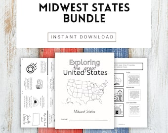 Fiches d'exercices et plans de cours sur la géographie des États du Midwest des États-Unis pour l'enseignement à domicile