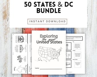 50 États et études d'unités DC | Fiches d'exercices de géographie, plans de cours (téléchargement numérique)