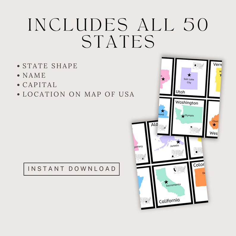 50 States and Capitals Flashcards | United States Matching Game ...