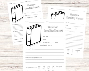 Scheda di relazione sulla lettura estiva stampabile, foglio di lavoro per la relazione sul libro, relazione sul libro stampabile, relazione sul libro per bambini