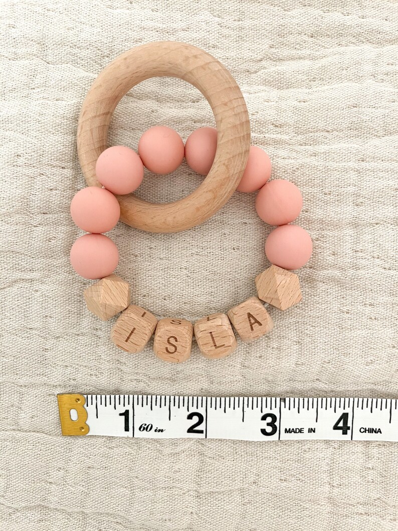 Personalized Baby Rattle Customized Wood and Silicone Etsy