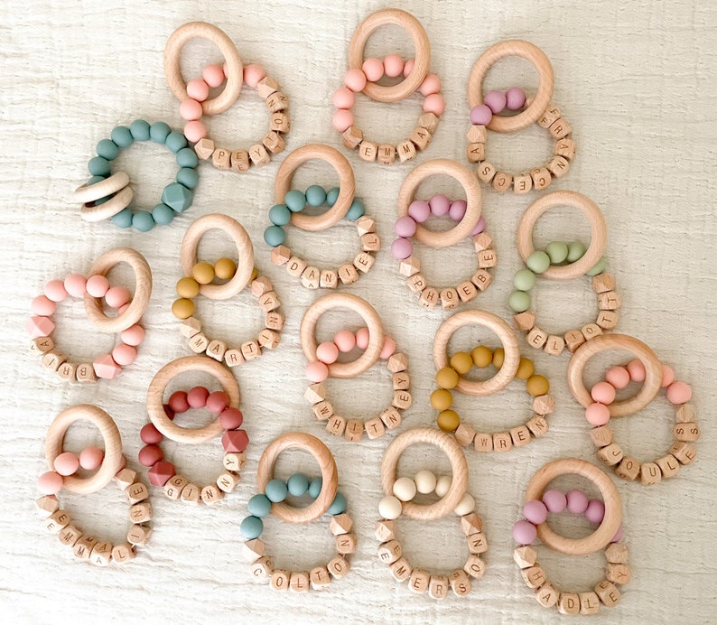 Personalized Baby Rattle Customized Wood and Silicone Etsy