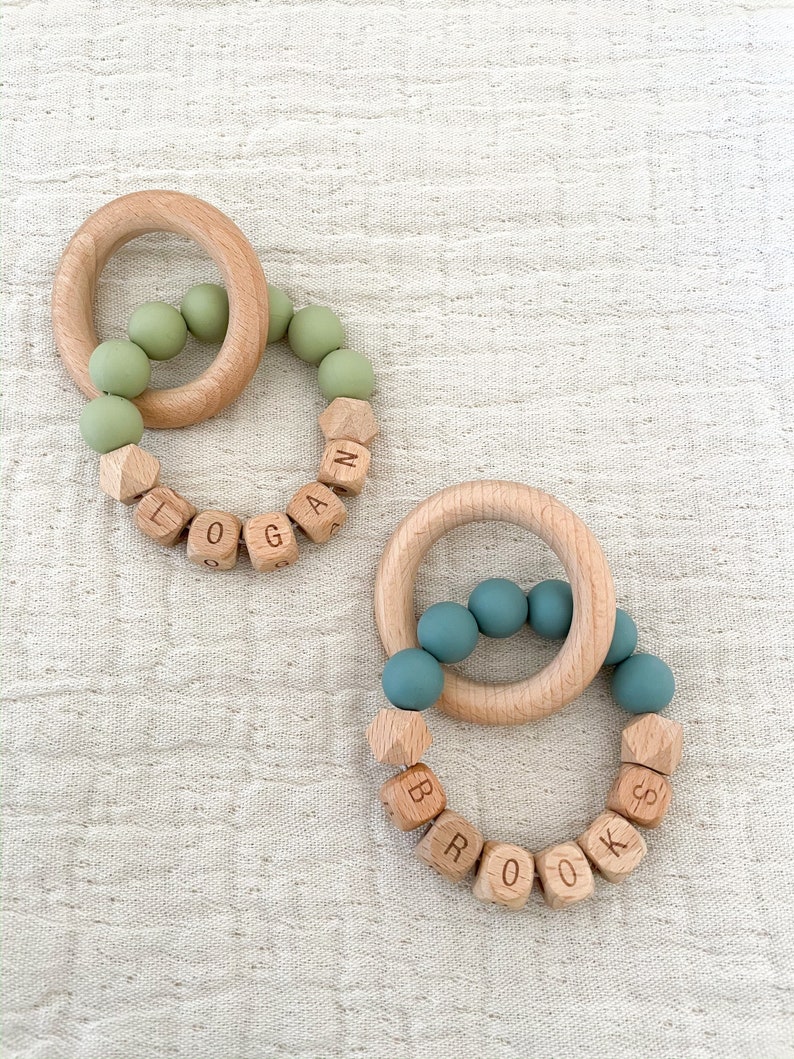 Personalized Baby Rattle Customized Wood and Silicone Etsy