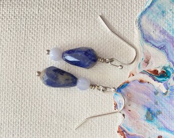 Sodalite and Blue Lace Agate Drop Earrings