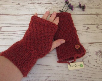 alpaca /& wool mix fingerless gloves yarn knitted in a moss and stocking stitch pattern Comes with KnitClaire button New Shades of pink