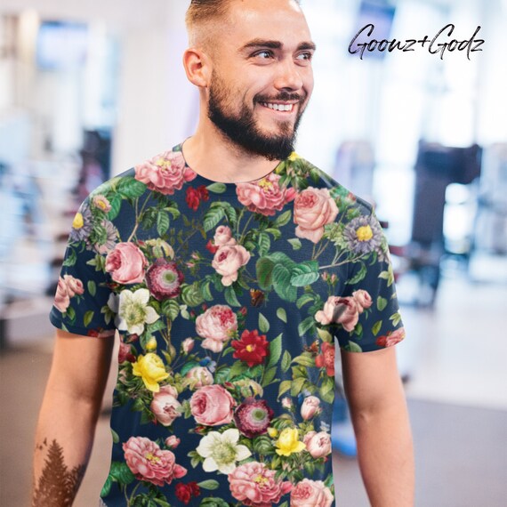 Men's floral Tshirt Guys floral shirt flower print Etsy