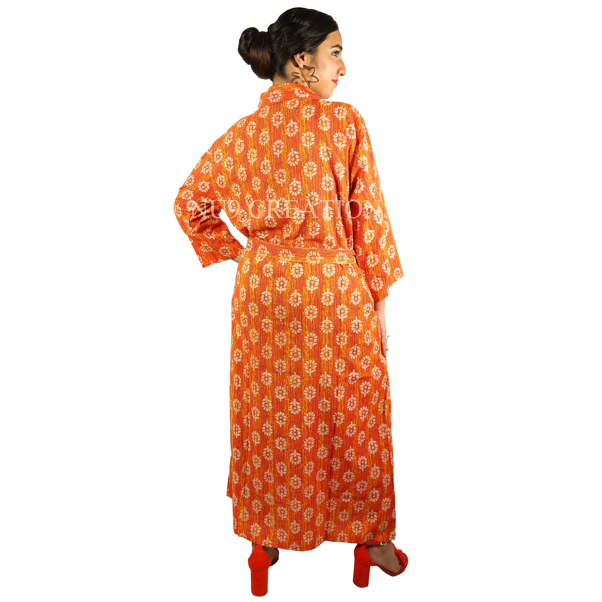 Orange Cotton Robes Kimono Robe for Women Bath Robe Indian | Etsy
