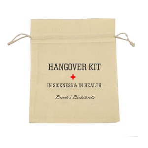 Hangover Kit Favor Bag, 100 % Natural Cotton Custom Pouches Favor Bag, Personalize Bag, Cosmetic Drawstring Bag