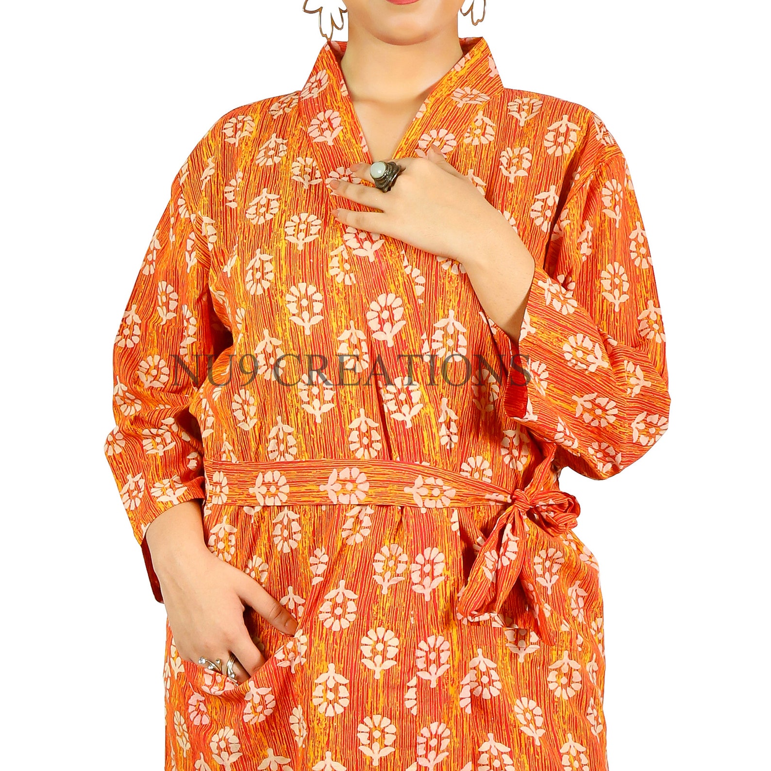 Orange Cotton Robes Kimono Robe for Women Bath Robe Floral Etsy
