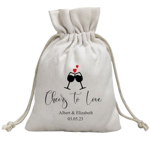 Cotton Favor Bag Cheers To Love Pouch Custom  Pouches, Personalize  Bag, Cosmetic Drawstring bags.