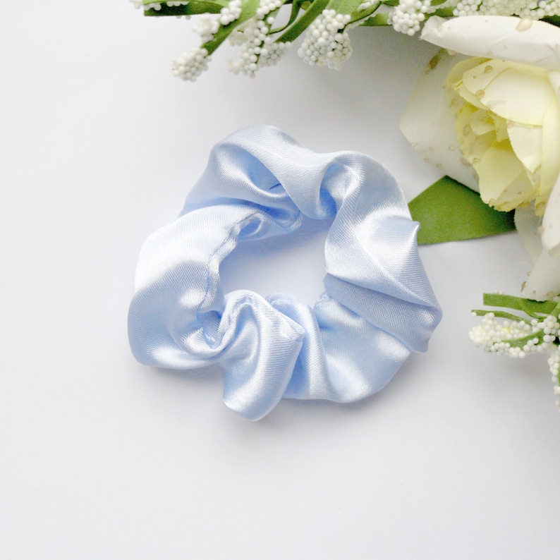 hair accessory handmade scrunchie Soft hair tie bridesmaid hair tie Cute accessories gifts idea Silk hair tie Blue Satin Scrunchie