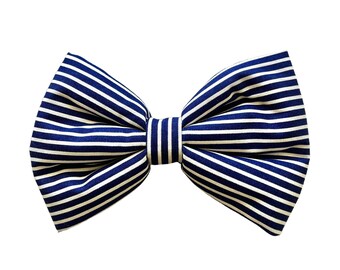 Classic Blue and White Stripes Dog Collar Bow Tie | Handmade Dog Bow Tie | Dog Lover Gift | Puppy Blue Bow Tie