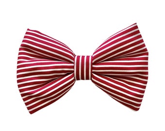 Classic Red and White Stripes Dog Collar Bow Tie | Handmade Dog Collar Bow Tie | Christmas Red Dog Bow Tie