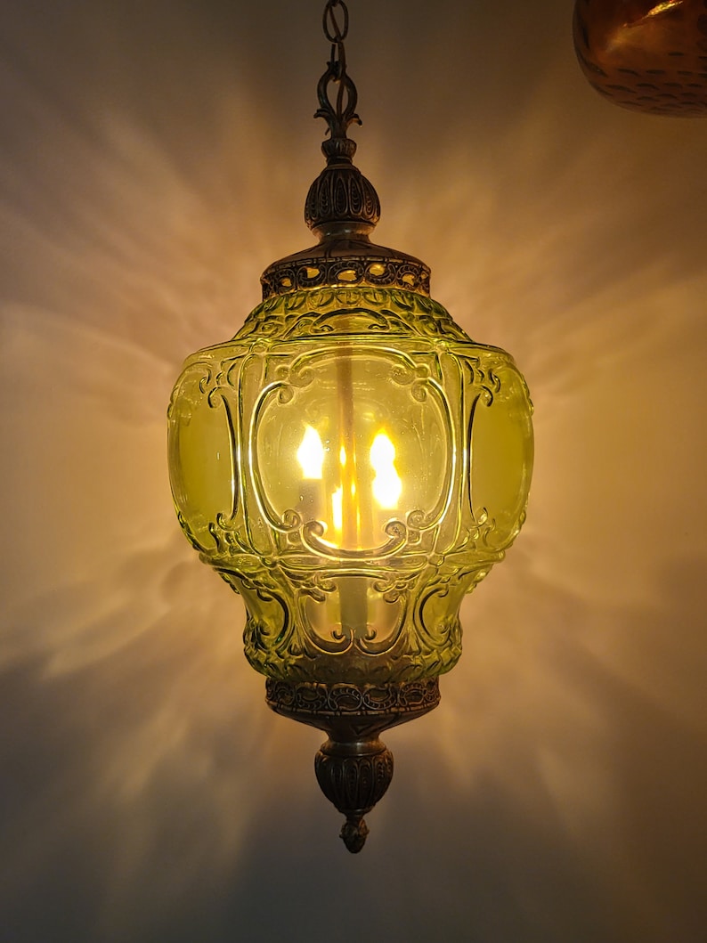 Huge GREEN Vintage Glass Hanging Light Swag Lamp Retro Gothic - Etsy
