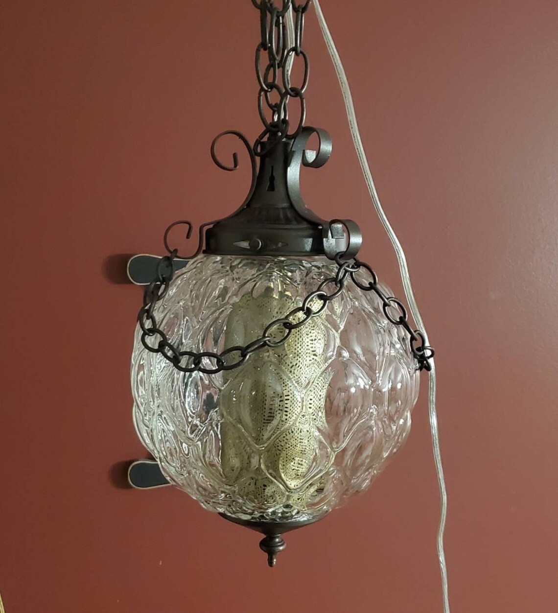 Vintage MCM Hanging Swag Globe Diffuser Lamp Light Glass Retro Etsy