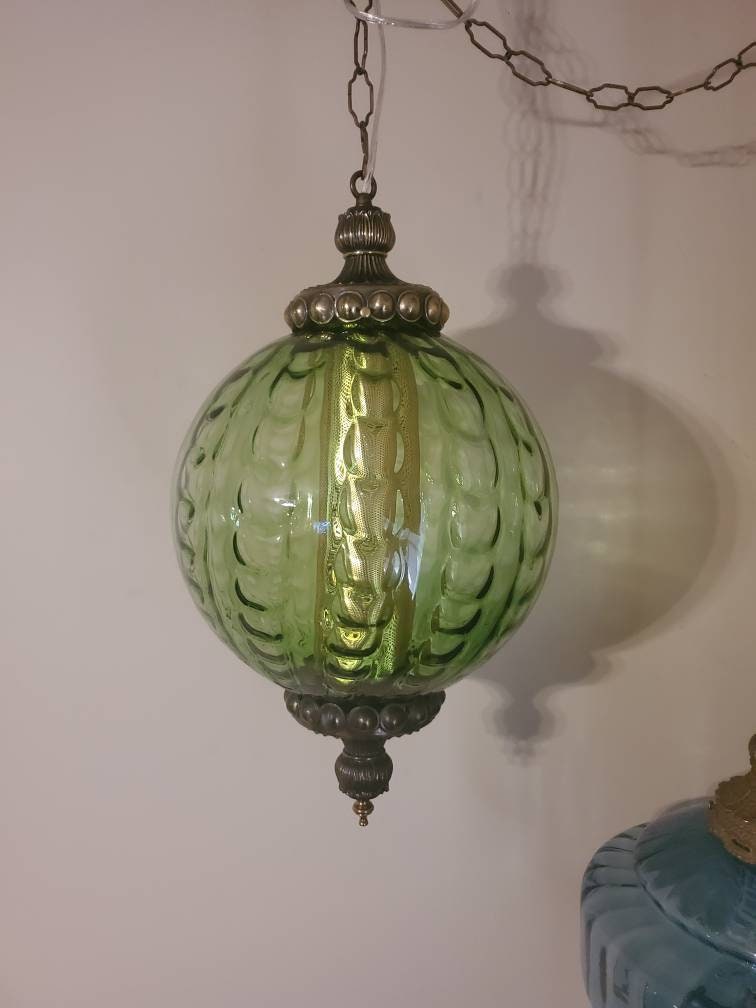 HUGE Vintage Green Glass Globe Lamp Retro Light w/ diffuser Etsy