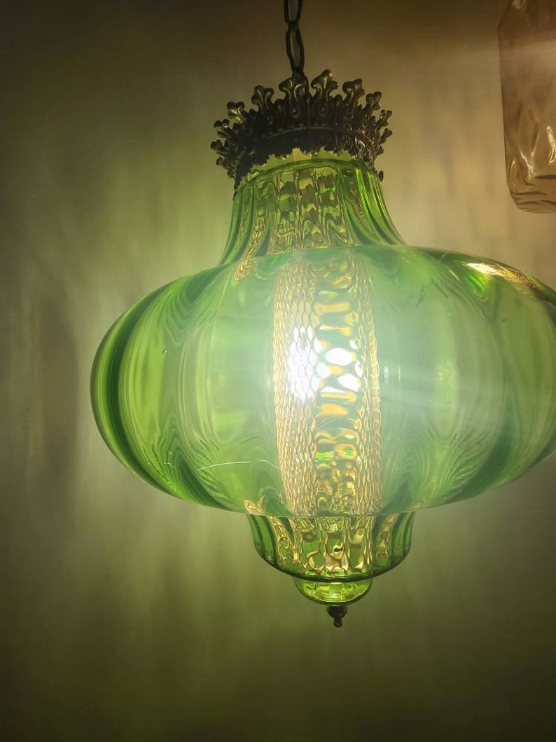 GREEN Falkenstein Hanging Glass Globe Light Swag Lamp Retro Etsy