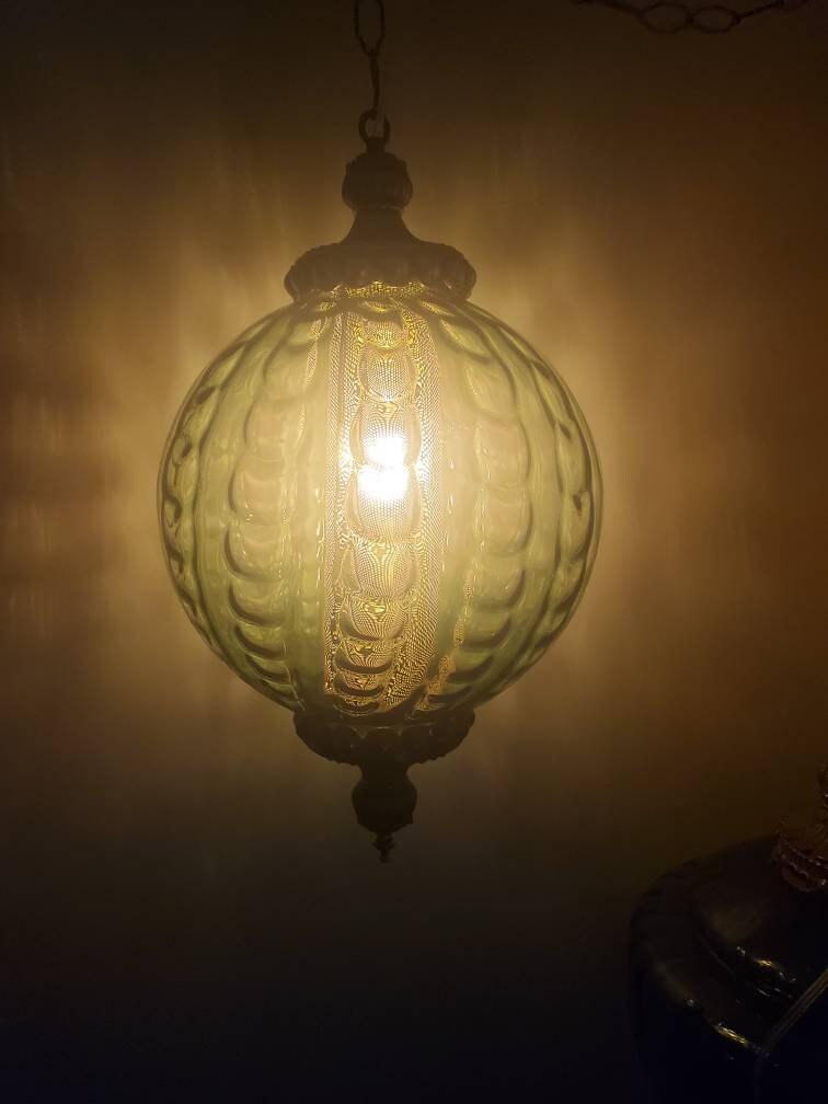 HUGE Vintage Green Glass Globe Lamp Retro Light w/ diffuser Etsy