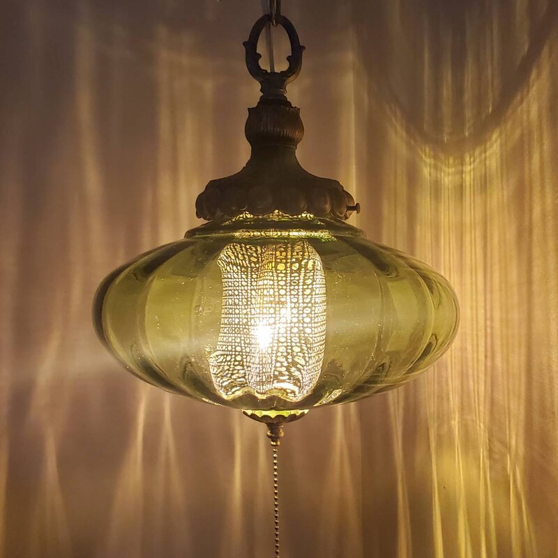 VTG MCM Glass Hanging Green Light Swag 
