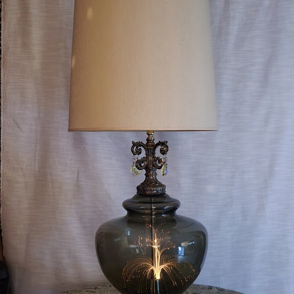 GRAY Vintage Optic Fiber Swag Glass Globe Table Lamp Light Falkenstein MCM Antique