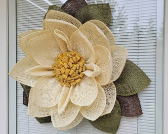 Magnolia Wreath For Front Door, Double Door, Outdoor Spring Summer Fall Winter Home Decor, Year Round Seasonal Decoration, Unique Gift Idea