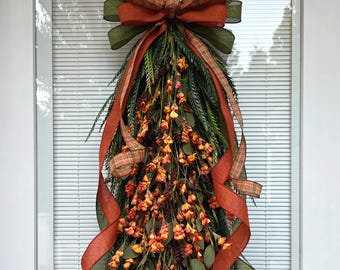 Fall Wreath Swag For Front Door, Double Door Wreaths, Outdoor Autumn Decor, Outside Porch Decoration, Home Gift