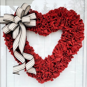 Valentines Day Wreath For Front Door Double Door Wreaths Indoor Outdoor Vday Decor Large Red Burlap Heart Shaped Hanger Home Gift