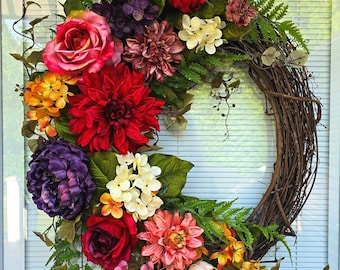 Spring Summer Wreath For Front Door Double Door Wreaths Indoor Outdoor Decor Large Round Floral Home Decoration Modern Housewarming Gift