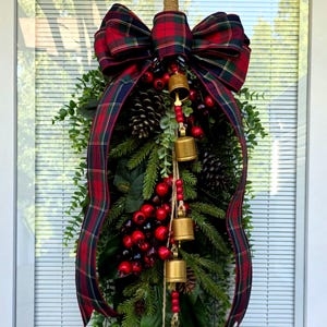 Christmas Wreath For Front Door Outdoor Double Door Wreaths Porch Decor Large Holiday Teardrop Swag With Xmas Bells