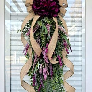 Spring Summer Wreath For Front Door, Double Door Wreaths, Double Door Decor, Purple Pink Lavender Hydrangea Outdoor Teardrop Floral Swag