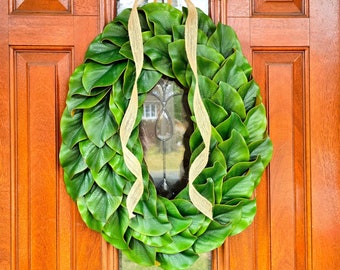 Magnolia Wreath, Front Door Wreaths, Double Door Decor, Year Round Oval Wall Hanger, Outdoor Spring Summer Fall Winter Decoration, Home Gift