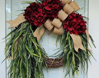 Year Round Wreath, Everyday Wreaths, Hydrangea Wreath, Front Door Wreaths, Farmhouse Decor, Housewarming Gift, Unique, Home Decor