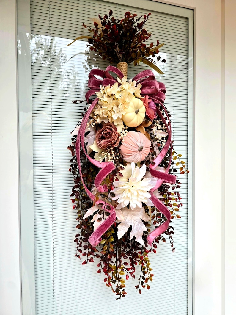Fall Wreath Teardrop Swag for Front Door Decor, Double Door Wreaths ...