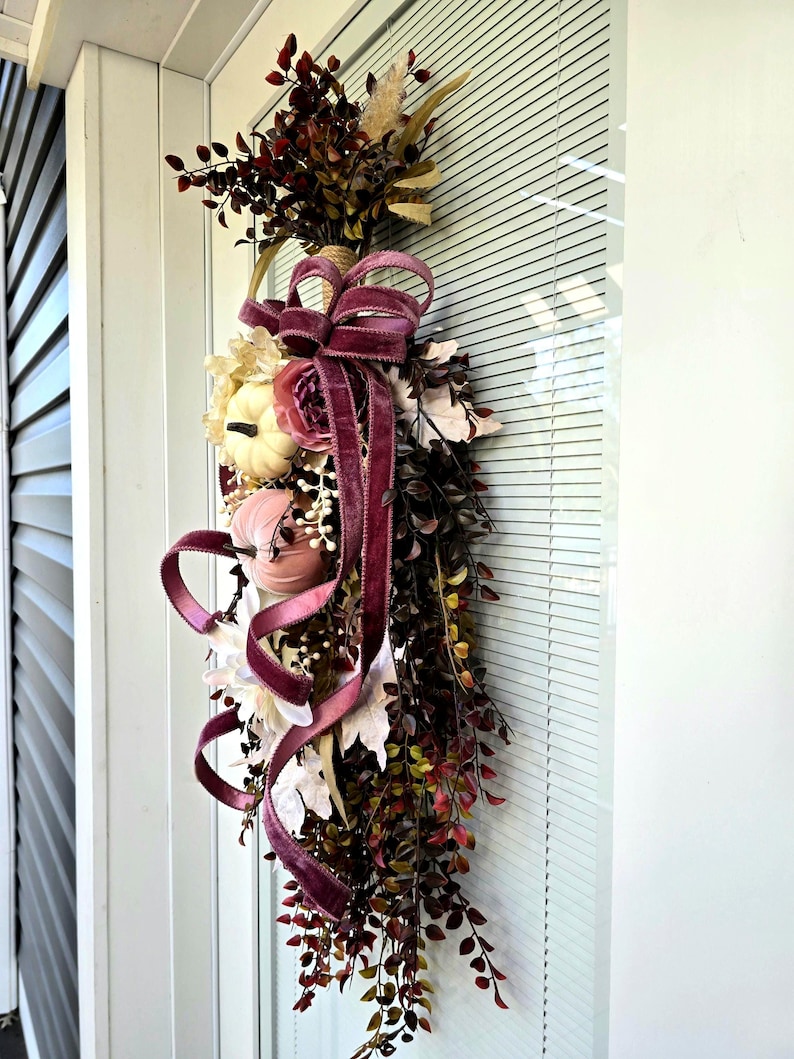 Fall Wreath Teardrop Swag for Front Door Decor, Double Door Wreaths ...