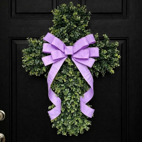 EASTER CROSS WREATH For Front Door, Double Door Wreaths, Memorial, Year Round, Religious Wall Decor, Christian Church, Christianity Gift