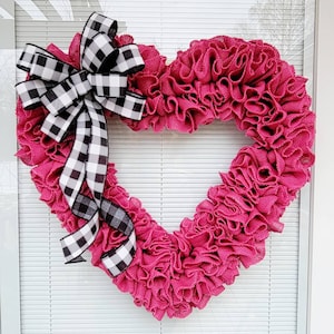 22" Valentines Day Wreath For Front Door Double Door Indoor Outdoor Vday Decor Large Pink Burlap Heart Shaped Hanger Gift For Her Home