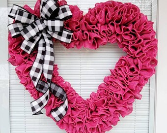 22" Valentines Day Wreath For Front Door Double Door Indoor Outdoor Vday Decor Large Pink Burlap Heart Shaped Hanger Gift For Her Home