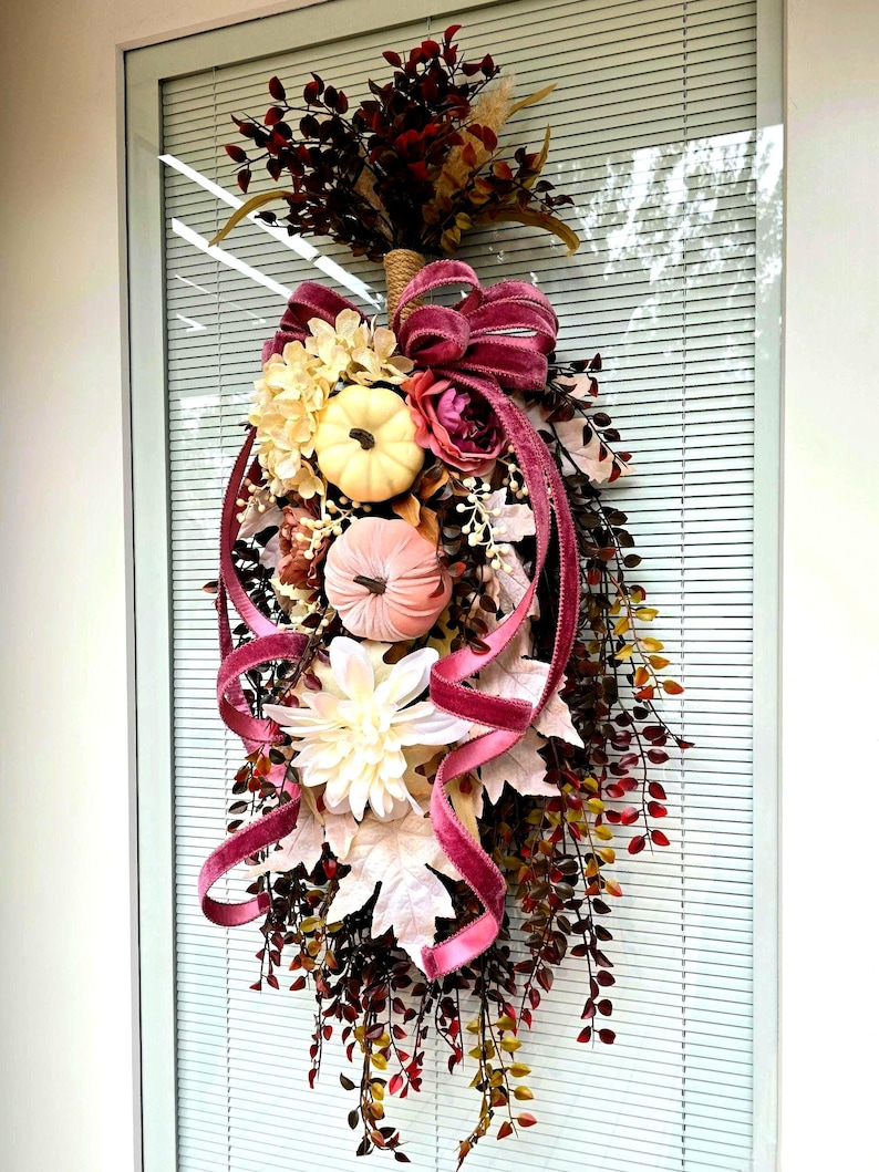 Fall Wreath Teardrop Swag for Front Door Decor, Double Door Wreaths ...
